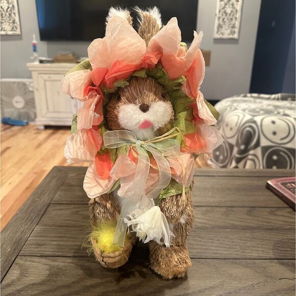 Pier 1 Imports Hop Town Easter Sisal Bunny With Basket And Chick Flower Bonnet - Picture 1 of 6